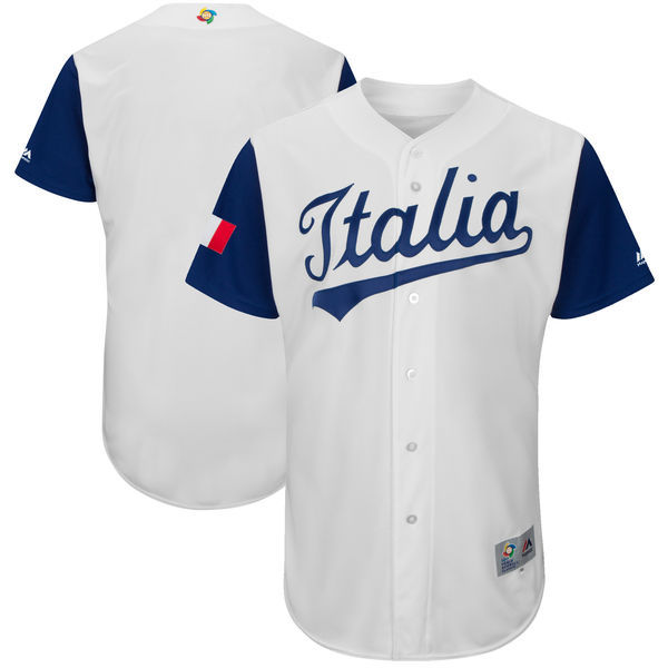 customized Men Italy Baseball Majestic White 2017 World Baseball Classic Authentic Team Jersey